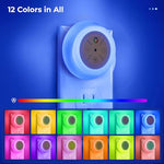 Dawnrise Night Lights Plug Into Wall,Dusk to Dawn Sensor,2 Pack,12-Color Changing Led Plug in Night Light Dimmable for Bedroom,Stairs,Kitchen,Hallway,Utility Room,Kids Room