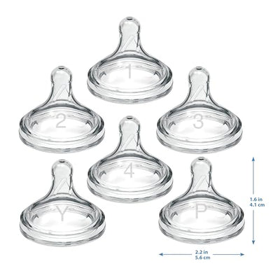 Dr. Brown’s Natural Flow® Level 1 Wide-Neck Baby Bottle Silicone Nipple, Slow Flow, 0m+, 100% Silicone Bottle Nipple, 6 Pack