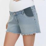 Motherhood Maternity Women's Under The Belly Cutoff Denim Pregnancy Shorts, Sara Light Wash, Small