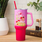Silver Buffalo Care Bears and Strawberry Shortcake Collaboration Stainless Steel Tumbler with Handle and Straw, Fits in Standard Cup Holder, 40 Ounces