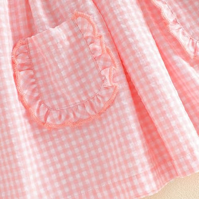 Toddler Girl Summer Dress Plaid Baby Girl Smocked Dresses with Heart I Love Mom Embroidery Mothers Day Outfit (Pink, 3-4 Years)