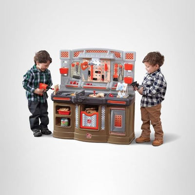 Step2 Big Builders Pro Workshop for Kids, Indoor/Outdoor Tool Bench for Children, Interactive Play with Sounds, Includes 45 Piece Toy Accessory Kit, Made of Durable Plastic, For Toddlers 3+ Years Old