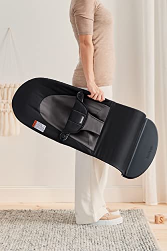 BabyBjörn Bouncer Balance Soft, Cotton, Black/Dark Gray | 2-in-1 Adjustable Baby Bouncer Seat and Toddler Chair, Newborn to Toddler (8-29 lbs), 4 Positions, Lightweight & Portable