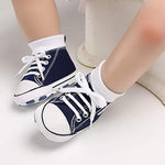 KKIIDDSS Unisex Baby Girls Boys Canvas High-top Shoes, Newborn Infant Anti-Slip Soft Sole Frist Walking Sneakers (A03/Blue,0-6 Months