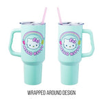 Silver Buffalo Sanrio Hello Kitty Kawaii Strawberry, Pineapple, and Rainbows Stainless Steel Tumbler with Handle and Straw, Fits in Standard Cup Holder, 40 Ounces