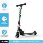 Jetson Scooters - Jupiter Kick Scooter (Black) - Collapsible Portable Kids Push Scooter - Lightweight Folding Design with High Visibility RGB Light Up LEDs on Stem, Wheels, and Deck