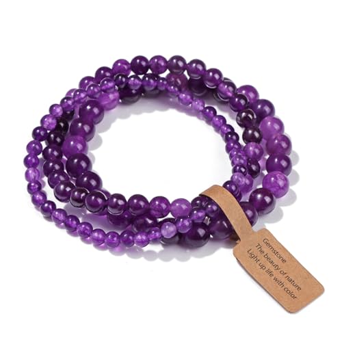 3 PCS Healing Crystal Bracelets for Women 8mm Natural Stone Beaded Stretch Bracelet Amethyst Jewelry Gifts