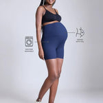 Motherhood Maternity Women's Over The Belly Ribbed Biker Pregnancy Workout Shorts, Navy Blazer, Large