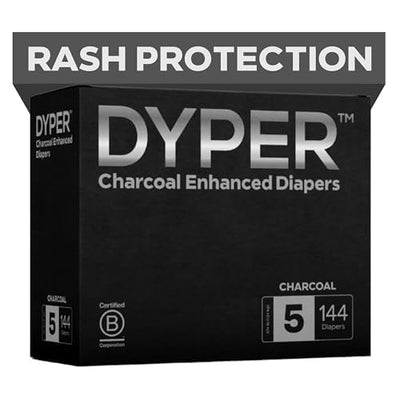 DYPER - Charcoal Enhanced Day & Overnight Disposable Baby Diapers - Made with Plant-Based* & Skin-Friendly Ingredients, Hypoallergenic for Sensitive Skin - Size 5, (36 Count)