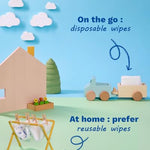 Mustela Baby Home Compostable Cleansing Wipes - Natural Avocado - For Face, Body & Diaper Area - Lightly Fragranced - 99% ingredients of natural origin & plant-based fibers - All skin types - 60 ct.