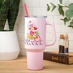 Silver Buffalo Strawberry Shortcake Riding Bike Sweet Vintage Stainless Steel Tumbler with Handle and Straw, Fits in Standard Cup Holder, 40 Ounces