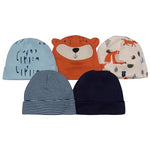 Gerber Unisex Baby 5-Pack Caps, Blue Fox, 0-6 Months