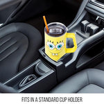 Silver Buffalo Spongebob Squarepants Smiling Face Stainless Steel Tumbler with Handle and Straw, Fits in Standard Cup Holder, 40 Ounces