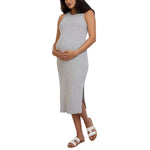 Motherhood Maternity Women's Sleeveless Racerback Rib Knit Midi Pregnancy Bodycon Dress, Heather Grey, Medium