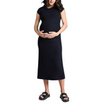 Motherhood Maternity Women's Raglan Sleeve Rib Knit Midi Pregnancy Bodycon Dress, Black, Medium