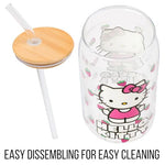 Silver Buffalo Sanrio Hello Kitty Strawberry Glass Jar Tumbler with Bamboo Lid and Glass Straw, 16 Ounces
