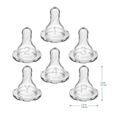 Dr. Brown’s Natural Flow Preemie Flow Narrow Baby Bottle Silicone Nipple, Slowest Flow, 0m+, 100% Silicone Bottle Nipple, 6 Count(Pack of 1)