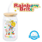 Silver Buffalo Rainbow Brite Stars Sparkle Featuring Twink Glass Jar Tumbler with Bamboo Lid and Glass Straw, 16 Ounces