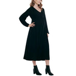 Motherhood Maternity Women’s Long Sleeve Button Front Midi Pregnancy Dress, Black, Medium