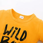 Kucnuzki Toddler Baby Boy Clothes Summer Outfits Short Sleeve Letters Printed Shirt Shorts Sets 2PC Little Boy Clothing (Yellow, 18-24 Months)
