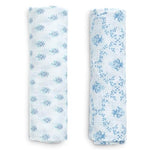 Delta Children 100% Cotton Muslin Baby Receiving Blankets for Girls and Boys – 47x47 Inches (Pack of 2), Blue Botanicals
