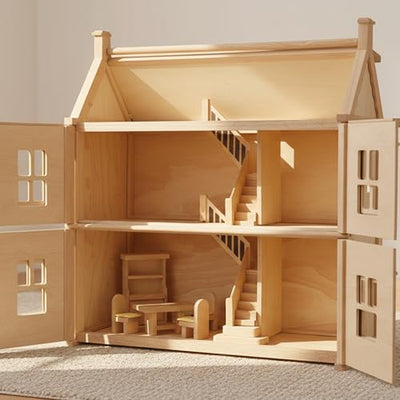 PlanToys® Dining Room Classic Set | Montessori Small World and Family Role Play | Eco Friendly Wooden Dining Room Furniture for Imaginative Play