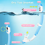 Kids Snorkel Set, Unisex Kids Swimming Goggles, Anti-Fog Diving Mask and Dry Top Snorkel Combo Set for Kids 3-14 (Blue)