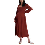 Motherhood Maternity Women’s Long Sleeve Empire Waist Maxi Pregnancy Dress, Brandy Brown, Large