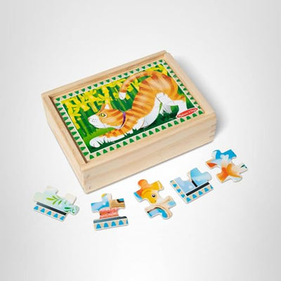 Melissa & Doug 4‑in‑1 Wooden Pets Jigsaw Puzzle Set, 48 Pieces with Storage Box, Toddler Puzzle Toy for Kids Ages 3+ - FSC Certified