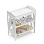 Graco Benton Changing Table with Bonus Water-Resistant Changing Pad (White) - GREENGUARD Gold Certified, Includes Diaper Change Pad with Safety Strap, 2 Open Storage Shelves for Organizing