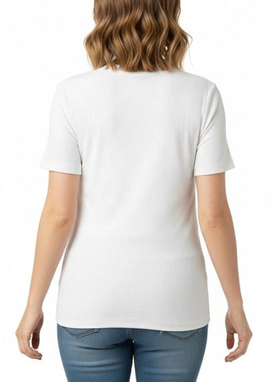 Motherhood Maternity Women's Short Sleeve Crew Neck Cross-Over Nursing Tee Shirt for Breastfeeding with Easy Access, White, Medium