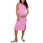 Motherhood Maternity Women's Sleeveless Racerback Rib Knit Midi Pregnancy Bodycon Dress, Cyclamen, Large