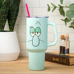 Silver Buffalo Spongebob Squarepants Featuring Squidward Tentacles Stainless Steel Tumbler with Handle and Straw, Fits in Standard Cup Holder, 40 Ounces