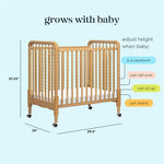 Davinci Jenny Lind 3-in-1 Convertible Mini Crib in Honey, Removable Wheels, Greenguard Gold Certified
