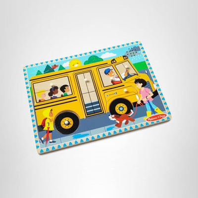 Melissa & Doug The Wheels on The Bus Song Puzzle – 8-Piece Wooden Peg Puzzle with Light-Activated Sounds, Music Learning Toy for Toddlers and Preschoolers Ages 2+