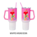 Silver Buffalo Care Bears Watercolor Heart Ombre Stainless Steel Tumbler with Handle and Straw, Fits in Standard Cup Holder, 40 Ounces