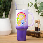 Silver Buffalo Care Bears Rainbow Featuring Funshine, Cheer, Grumpy, Friend, and Good Luck Bear Stainless Steel Tumbler with Handle and Straw, Fits in Standard Cup Holder, 40 Ounces