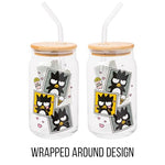 Silver Buffalo Sanrio Hello Kitty and Friends Badtz-Maru Polaroids Glass Jar Tumbler with Bamboo Lid and Glass Straw, 16 Ounces