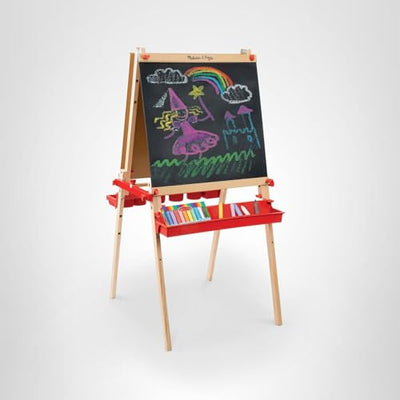 Melissa & Doug Deluxe Magnetic Standing Art Easel with Chalkboard, Dry-Erase Board, and 39 Letter and Number Magnets - FSC Certified