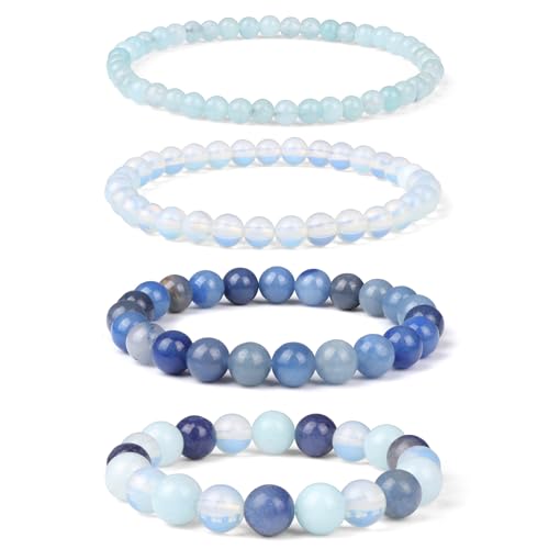 4pcs Beaded Bracelets for Women,Natural Healing Crystal Gemstones Bracelet,Anxiety Stress Relief Bracelet Handmade purple Jewelry Gifts for Women