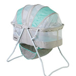 Dream On Me Karley Bassinet, Award Winner Lightweight Travel Baby Bassinet, Foldable Bedside Sleeper, Adjustable Double Canopy, Spacious Design, Soft Fabric, Storage Basket – Blue and Grey