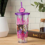 Silver Buffalo Bratz Dolls Featuring Cloe, Yasmin, Jade, and Sasha Flames and Full Lips Plastic Cold Cup with Lid and Straw Topper, 24 Ounces