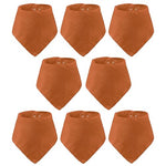 Nine orange baby bibs arranged in a 3x3 grid on a white background.