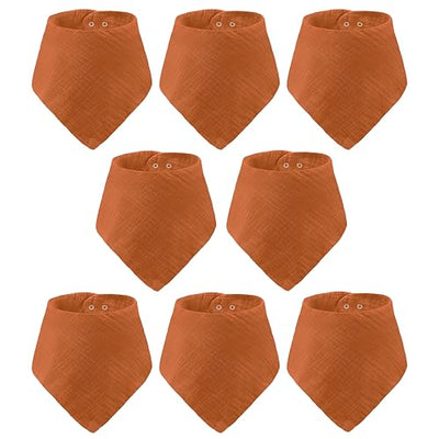 Nine orange baby bibs arranged in a 3x3 grid on a white background.