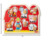 Melissa & Doug Farm Animals Jumbo Knob Puzzle, Wooden Peg Puzzle for Toddlers, Educational Toy for Shape Recognition and Fine Motor Skills, Ages 1+