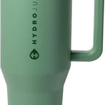 HydroJug Traveler - 40 oz Water Bottle with Handle & Flip Straw - Fits in Cup Holder, Leak Resistant Tumbler-Reusable Insulated Stainless Steel & Rubber Base - Gifts for Women & Men, Pink Sand