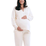 Motherhood Maternity Women's Long Sleeve V-Neck Scuba Pullover Nursing Hoodie, Winter White, Small