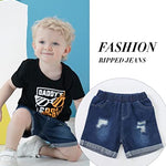 Kucnuzki Toddler Boy Clothes 2T 3T Boys Clothes Black Shirt Blue Jeans Shorts 2 Piece Outfits Short Set Little Boy Clothes 2 3 Year Old Boy Clothes