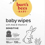 Burt’s Bees Baby Wipes, Unscented Natural for Sensitive Skin with Aloe and Vitamin E - 72 Baby Wipes – 10 Pack