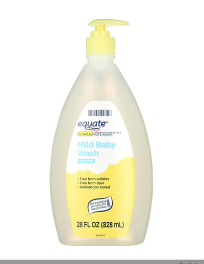 Equate Mild Baby Wash bottle with pump on a white background